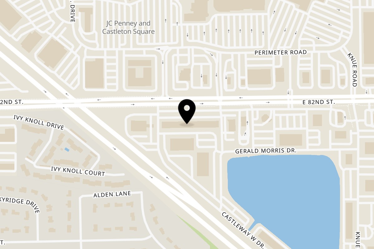 Map showing the location of Amber Indian Restaurant Indianapolis on 5929 E 82nd St in Indianapolis