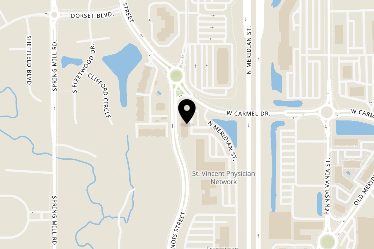Map showing the location of Amber Indian Restaurant Carmel on 12510 N Meridian St in Carmel